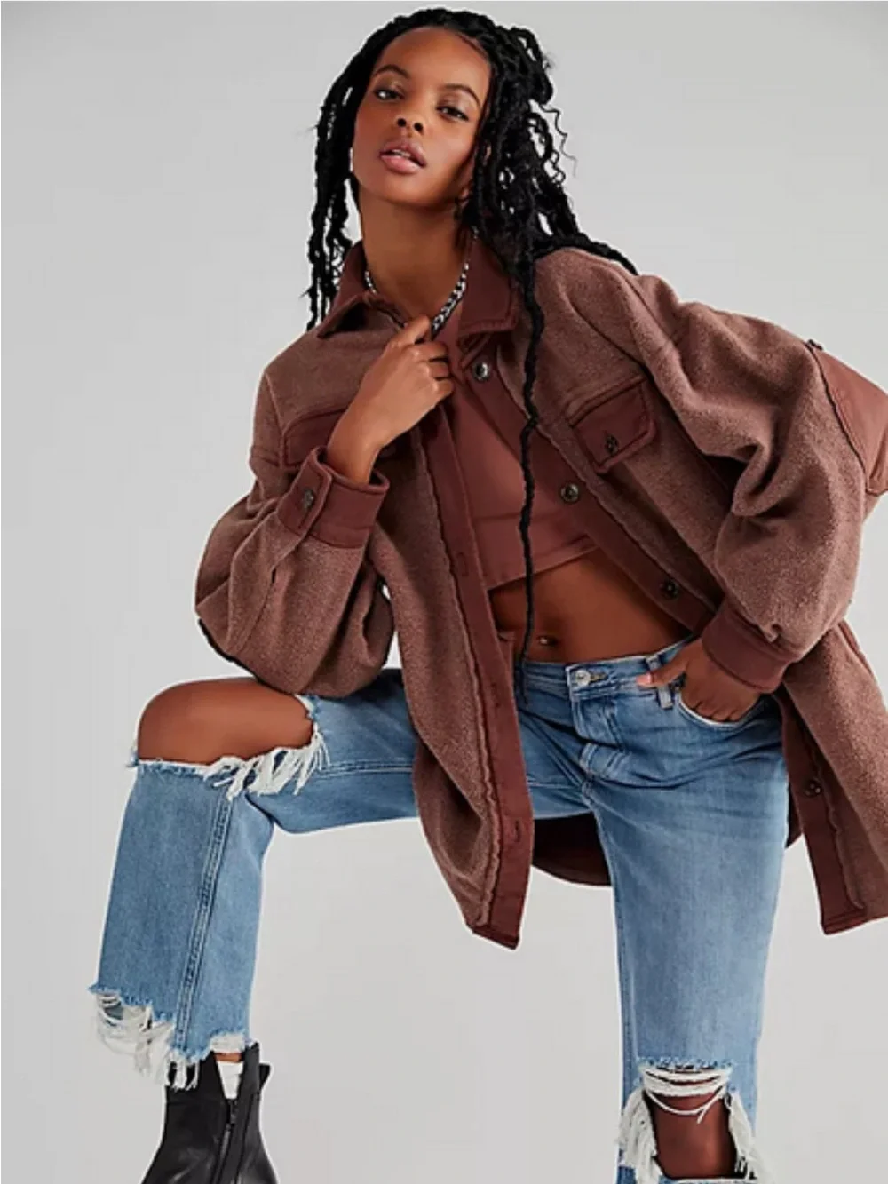 Free People Chocolate Brown Teddy Shacket